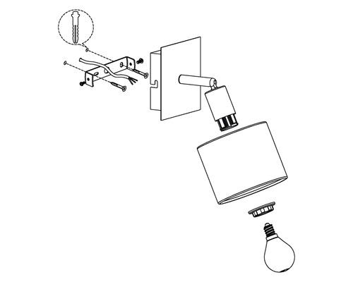 Desen explodat al unei lămpi de perete cu instrucțiuni de asamblare