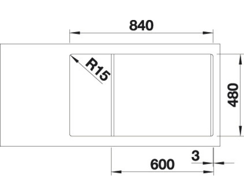 Desen tehnic al unei chiuvete cu dimensiunile de 840 x 480 milimetri