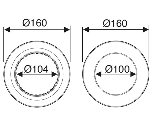 Desen tehnic al unei țevi cu diametre de 160 milimetri și 104 milimetri