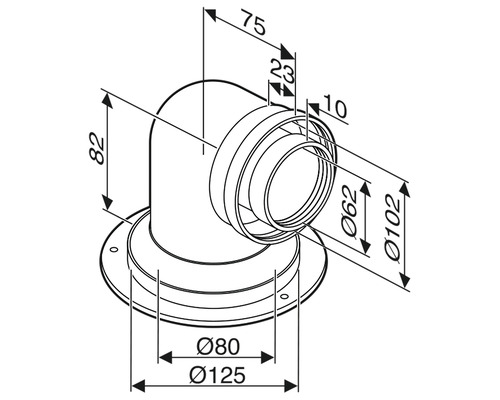 Desen tehnic al unui cot de țeavă cu dimensiuni