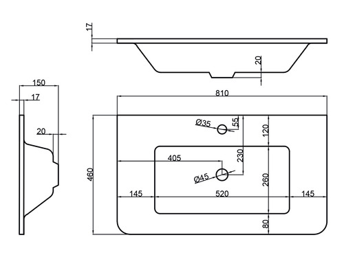 Desen tehnic chiuvetă cu dimensiuni