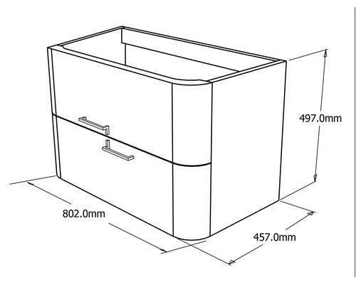 Desen tehnic cu dimensiunile dulapului de sub lavoar.
