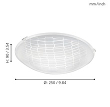 Lumină de plafon din sticlă, diametru 250 milimetri, înălțime 90 milimetri