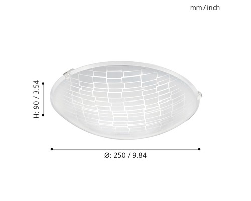 Lumină de plafon din sticlă, diametru 250 milimetri, înălțime 90 milimetri