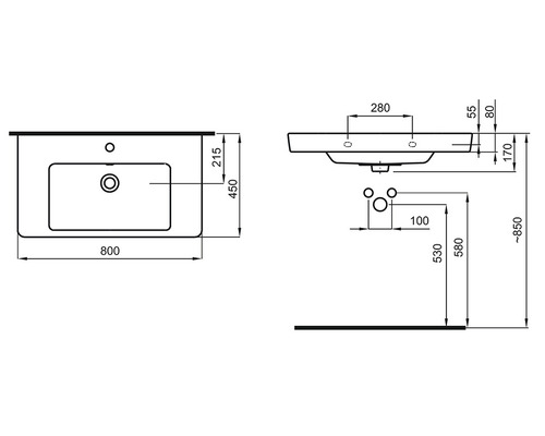 Desen tehnic al unei chiuvete cu dimensiuni