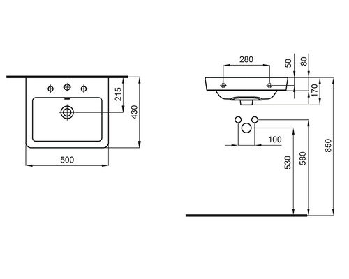 Desen tehnic al unei chiuvete cu dimensiuni