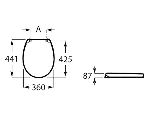 Desen tehnic al unui capac de toaletă cu dimensiuni