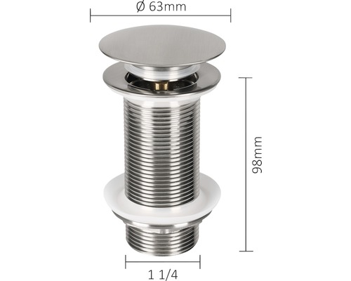 Dop de chiuvetă cu dimensiunile de 63 mm diametru și 98 mm lungime