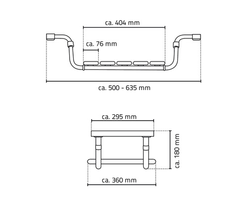 Desen tehnic al unei bănci de duș cu dimensiuni