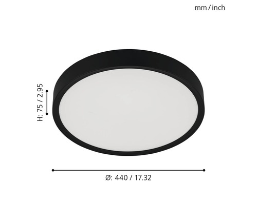 Lumină de plafon rotundă, diametru 440 milimetri, înălțime 75 milimetri