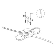 Instrucțiuni de instalare pentru plafonieră LED cu suport de montaj, dibluri și șuruburi.