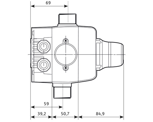 Desen tehnic al unei pompe de apă cu dimensiuni