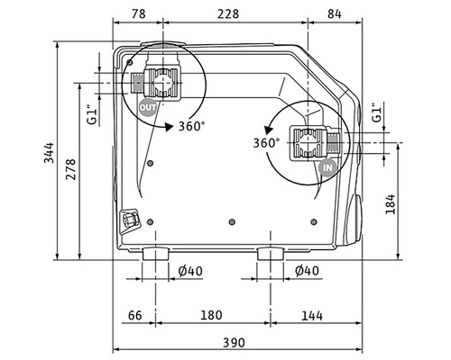 Desen tehnic al unei pompe cu dimensiunile 344 x 390 milimetri