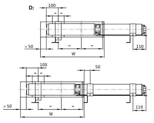 Desen tehnic al unei unități de antrenare cu dimensiuni pentru montaj