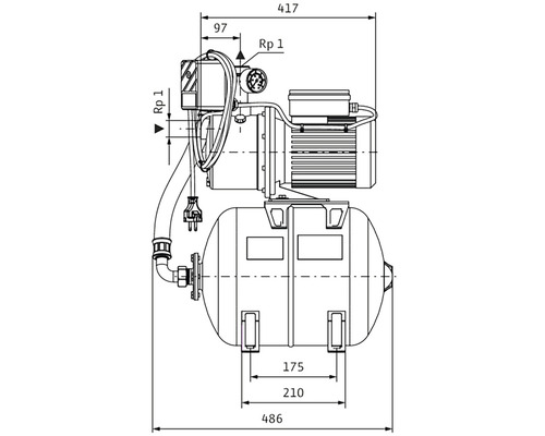 Desen tehnic al unui hidrofor cu dimensiuni.