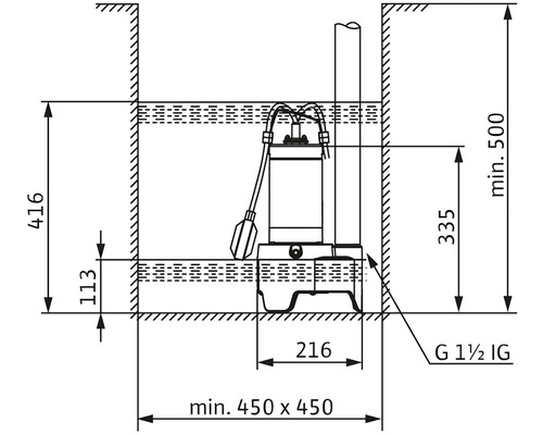 Desen tehnic al unei pompe submersibile cu dimensiuni