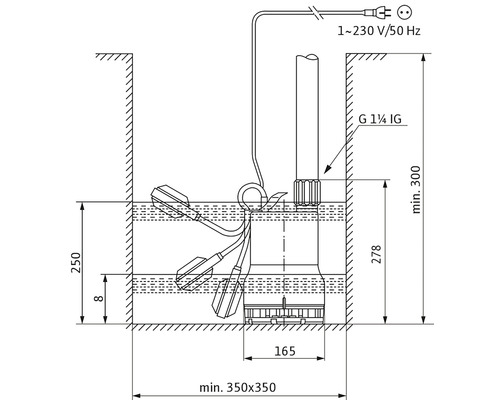 Desen tehnic al unei pompe submersibile cu dimensiuni