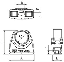 Desen tehnic al unei cleme de țeavă cu dimensiuni