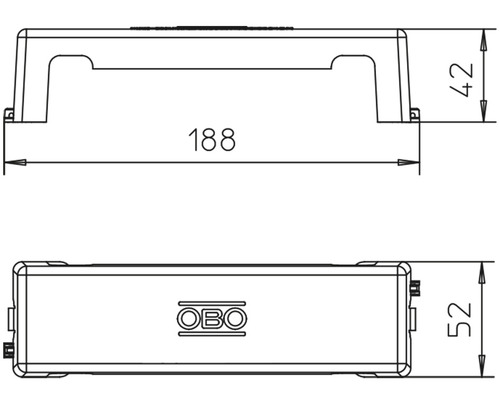 Desen tehnic cu dimensiunile unei cutii de conexiuni pentru dispozitive de la OBO Bettermann