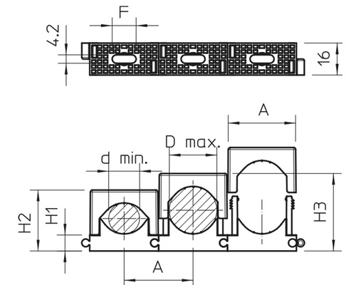 Desen tehnic al unei cleme de țeavă cu dimensiuni
