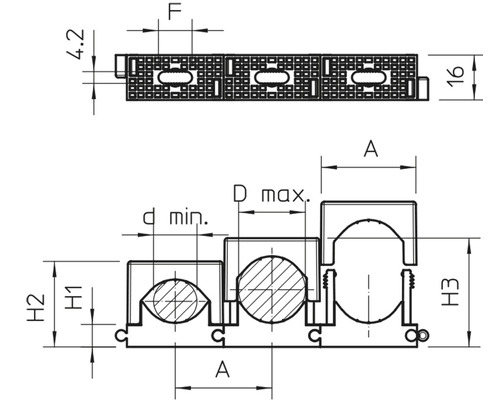 Desen tehnic al unei cleme de țeavă cu dimensiuni