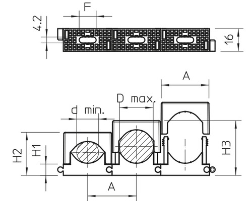 Desen tehnic al unei cleme de țeavă cu dimensiuni