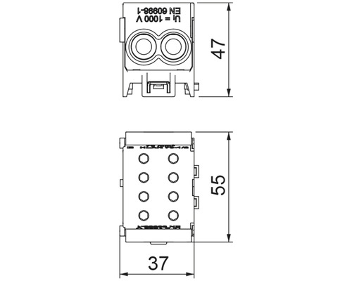 Desen tehnic al unei cleme de conexiune cu dimensiuni
