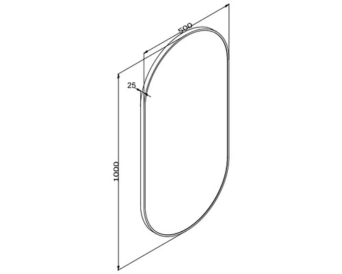 Desen tehnic al unei oglinzi cu dimensiunile de 1000 x 500 mm.