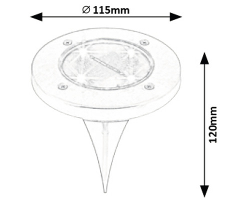 Imagine cu o lampă de grădină cu un diametru de 115 milimetri și o înălțime de 120 milimetri.