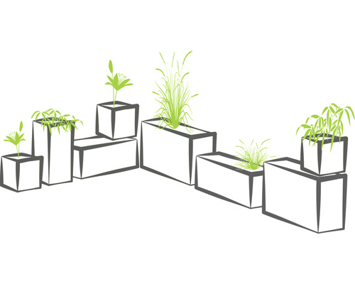 Ilustrație cu jardiniere de diferite dimensiuni cu plante