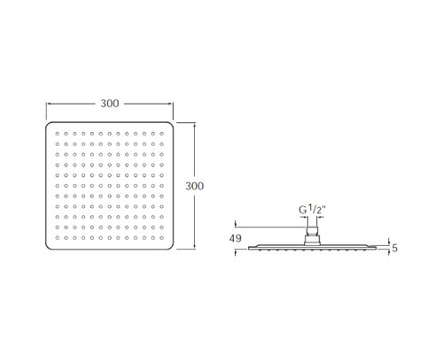 Desen tehnic al unui cap de duș cu dimensiuni