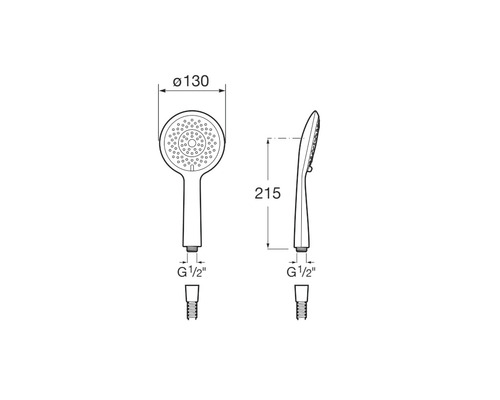 Desen tehnic al unui duș de mână cu dimensiuni