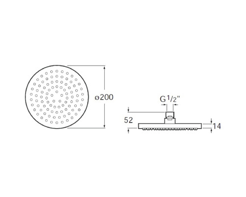 Desen tehnic al unui cap de duș cu dimensiuni