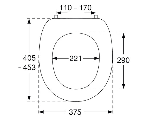 Desen tehnic al unui capac de toaletă cu dimensiuni