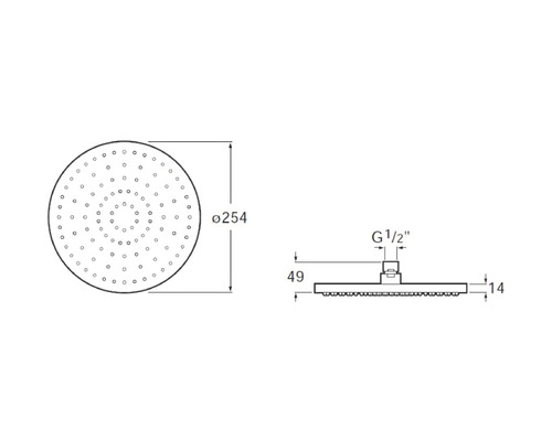 Desen tehnic al unui cap de duș cu dimensiuni