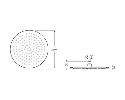Desen tehnic al unui cap de duș cu dimensiuni