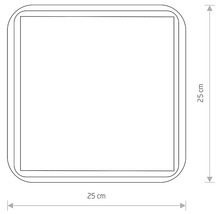 Formă pătrată cu colțuri rotunjite, lungimea laturii de 25 cm