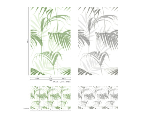 Fototapet cu model de palmier și indicații de dimensiuni