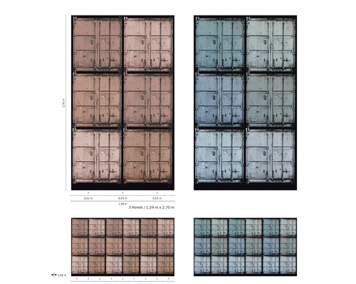 Tapetă foto cu motiv container și specificații de dimensiuni