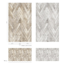 Imagine cu două tapete cu model herringbone și indicații de dimensiuni