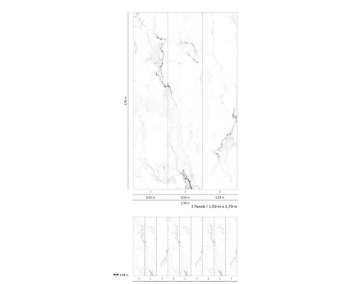 Imagine cu un tapet cu model de marmură și specificații de dimensiune.