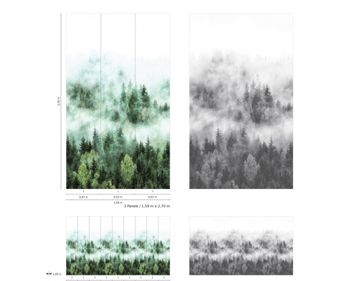 Tapet cu motiv cu pădure și ceață