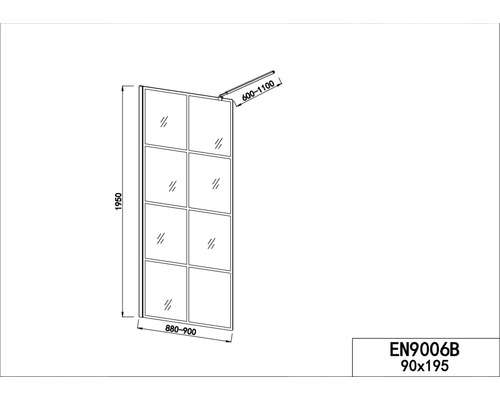 Desen tehnic al unui paravan de duș 90x195