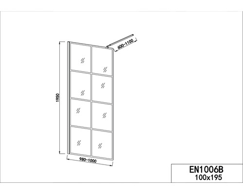 Desen tehnic al unui paravan de duș cu dimensiuni