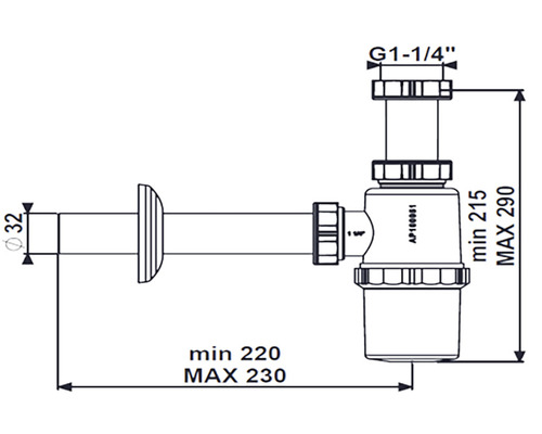 Desen tehnic sifon cu dimensiuni