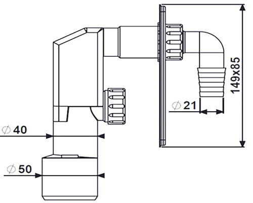 Desen tehnic al unui sifon cu dimensiuni