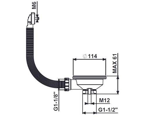 Schiță a unui sistem de scurgere pentru chiuvetă cu dimensiuni