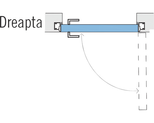 Ilustrație cu o ușă care se deschide spre dreapta