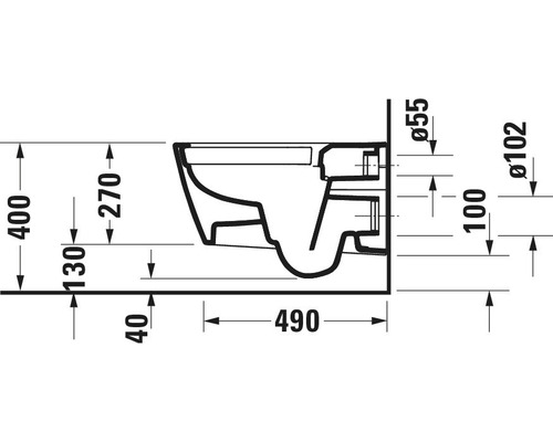 Desen tehnic al unui WC suspendat cu dimensiuni