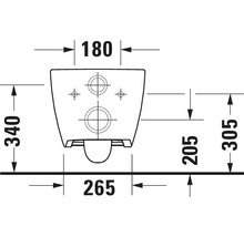Desen tehnic al unui vas de toaletă suspendat cu dimensiuni.